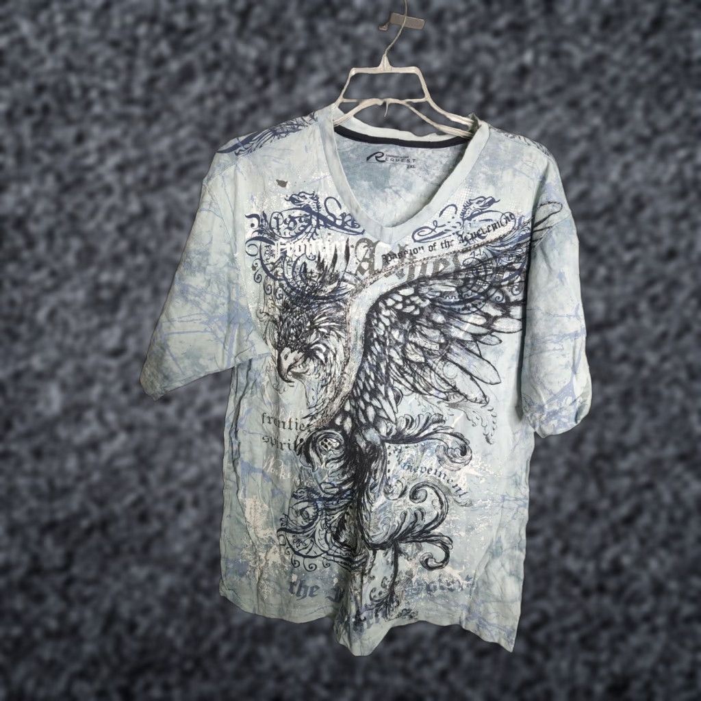Vintage VINTAGE Request Mens 2XL T-Shirt Short Sleeve V-Neck Graphic Words Wings Blue Size US XXL / EU 58 / 5 - 1 Thumbnail