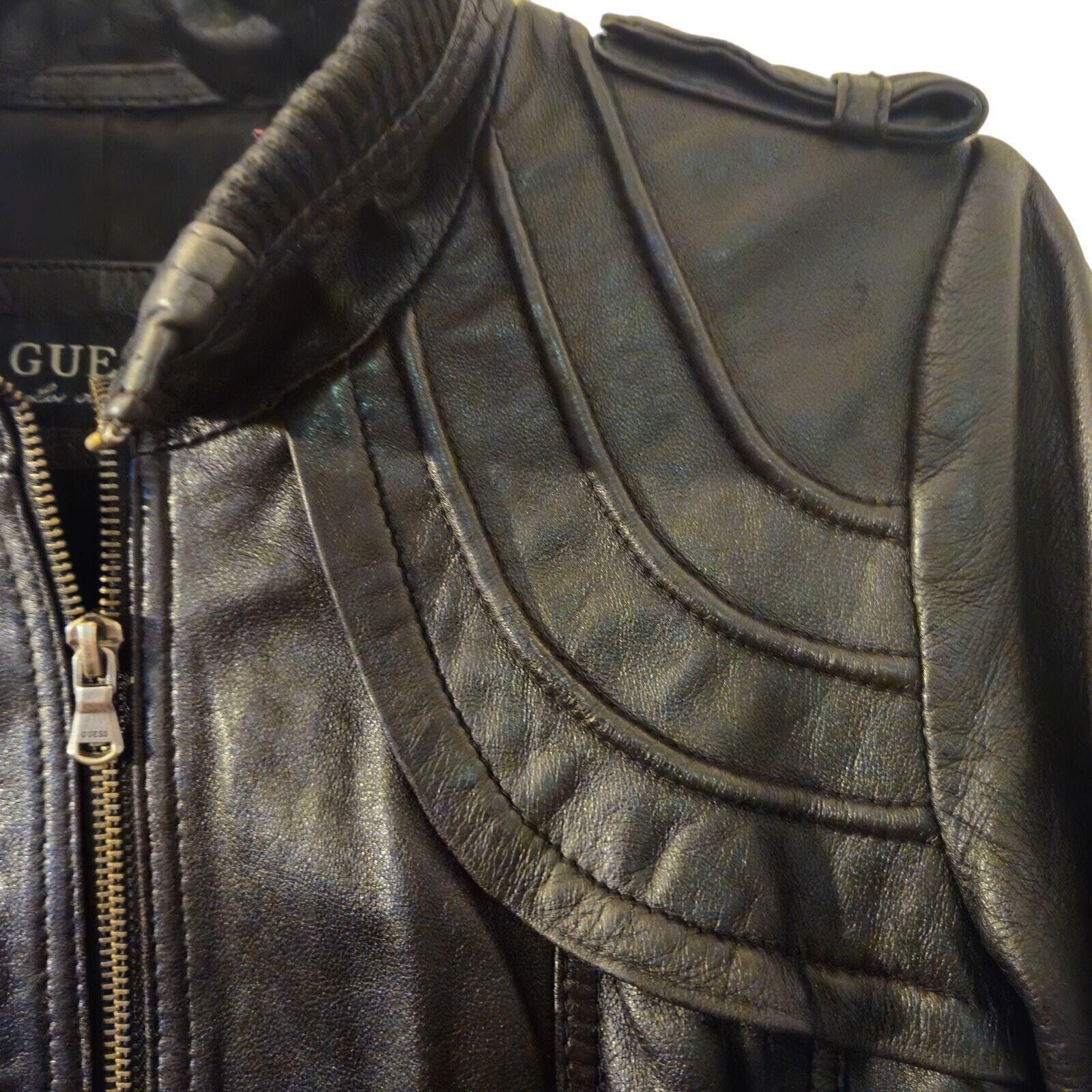 Guess GUESS Womens Vintage Leather Jacket Black Size Small Size S / US 4 / IT 40 - 6 Thumbnail