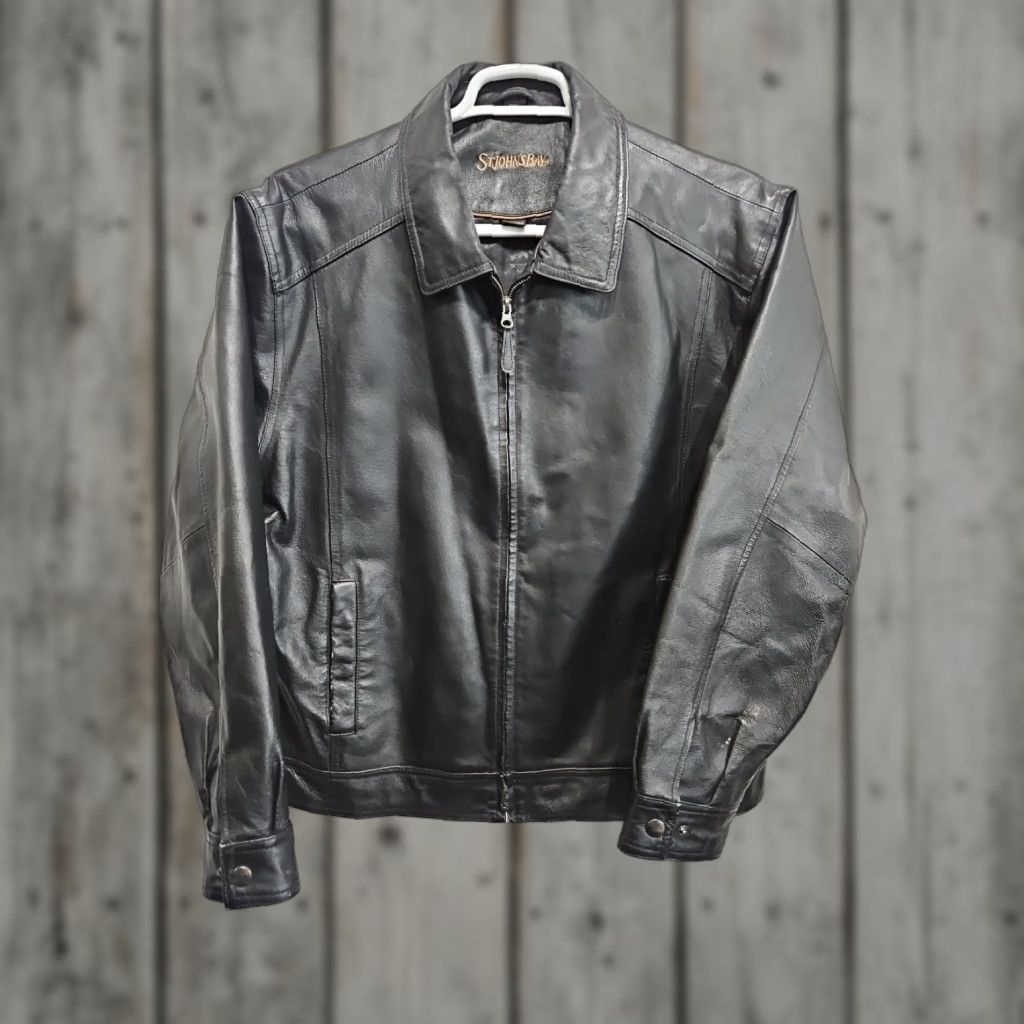 Vintage VINTAGE St. Johns Bay Black Leather Bomber Jacket Coat Mens XL Size US XL / EU 56 / 4 - 1 Thumbnail