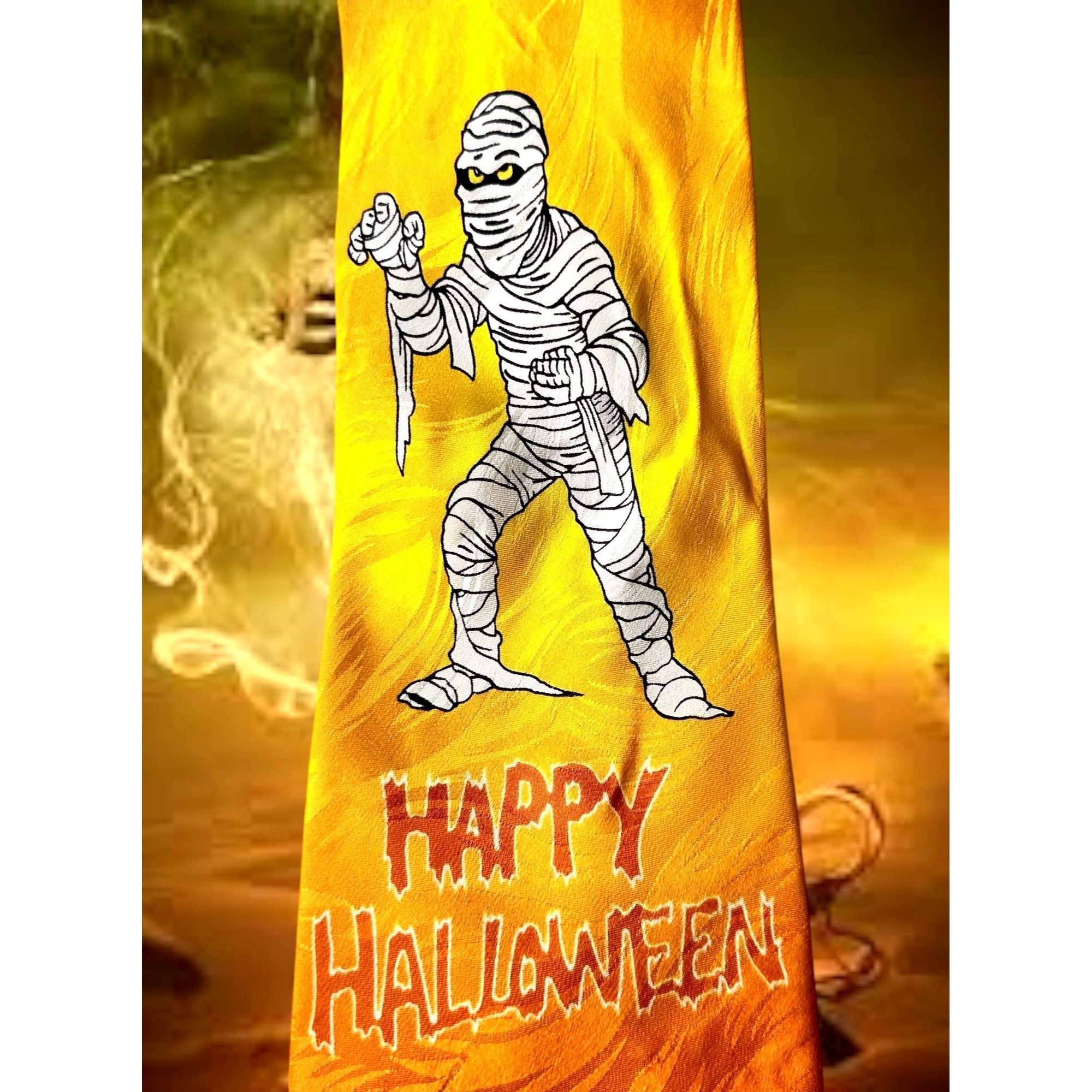 Handmade × Vintage Happy Halloween Mummy Necktie Vintage Keith Daniels Silk Tri Size ONE SIZE - 1 Thumbnail