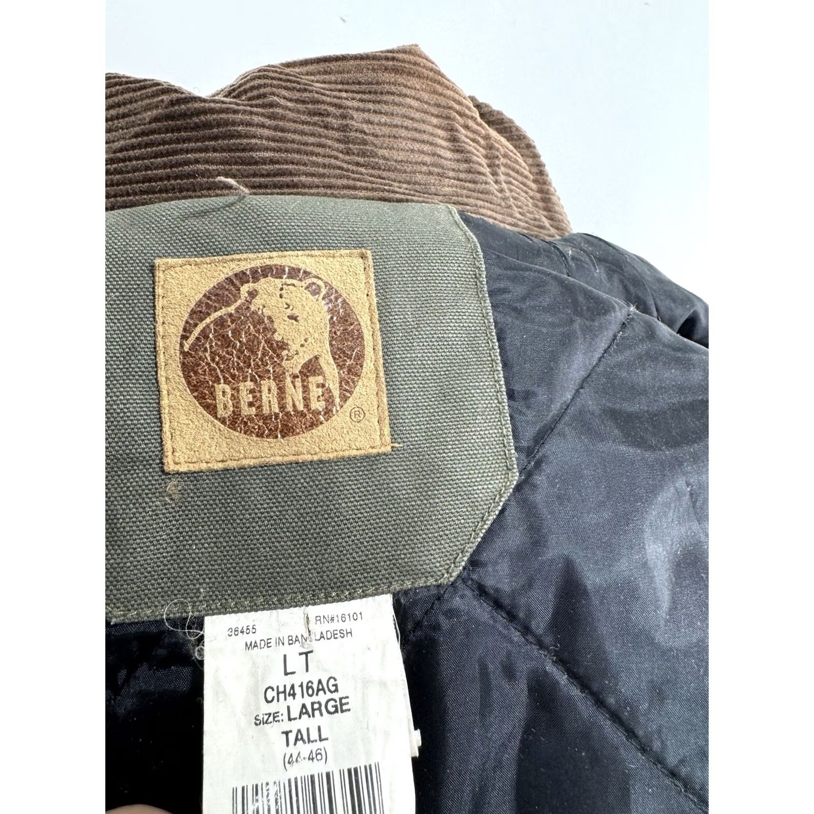Vintage BERNE Canvas Heavy Duty Quilt Lined L Tall Field Ranch Chore Jacket Men LT Green Work Lined Black? Size US L / EU 52-54 / 3 - 5 Thumbnail