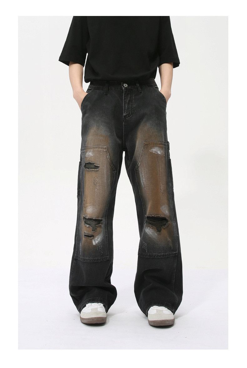 Japanese Brand × Jean High street graffiti patchwork design ripped straight jeans Size US 32 / EU 48 - 4 Thumbnail