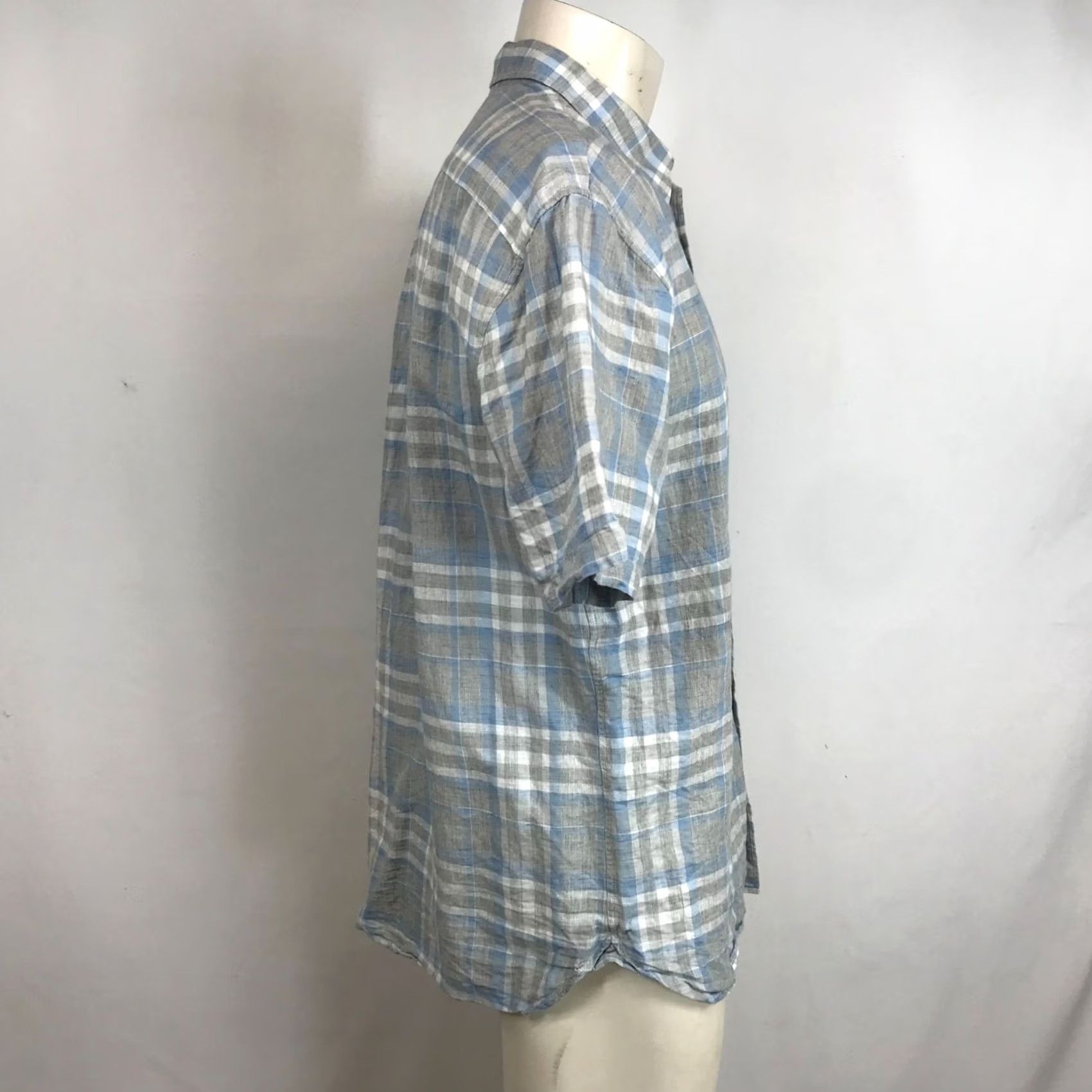 Vince Vince. Mens L Gray Plaid Short Sleeve Button-Up Linen Blend Classic Shirt Size US L / EU 52-54 / 3 - 4 Thumbnail