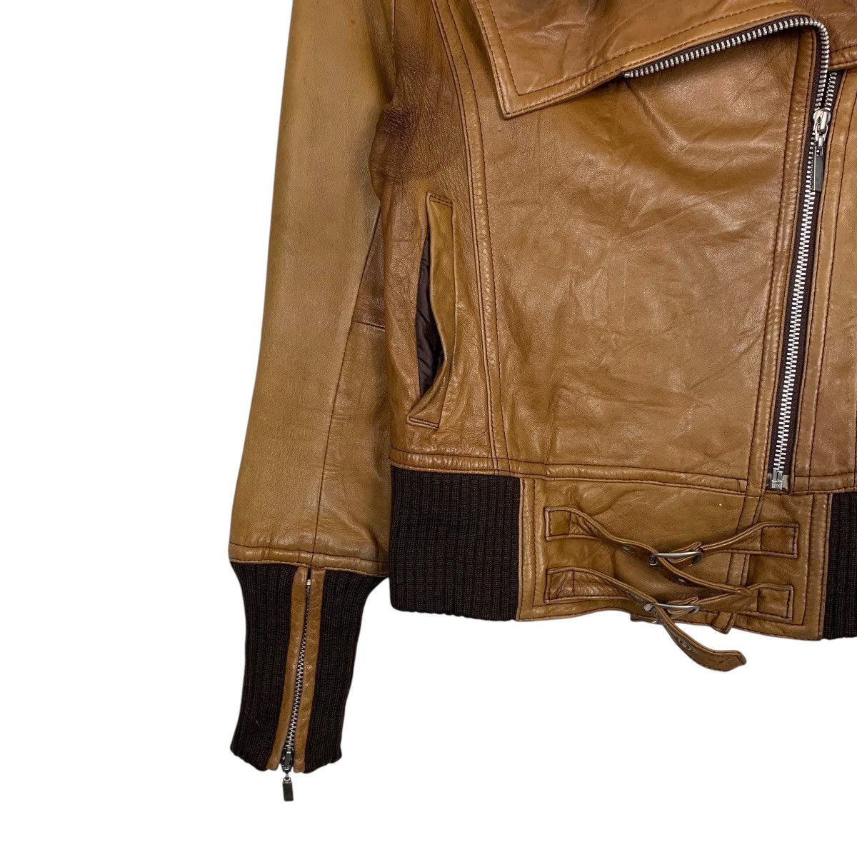 Japanese Brand Smork By Diva Double Colar Biker Leather Jacket Size XS / US 0-2 / IT 36-38 - 3 Thumbnail