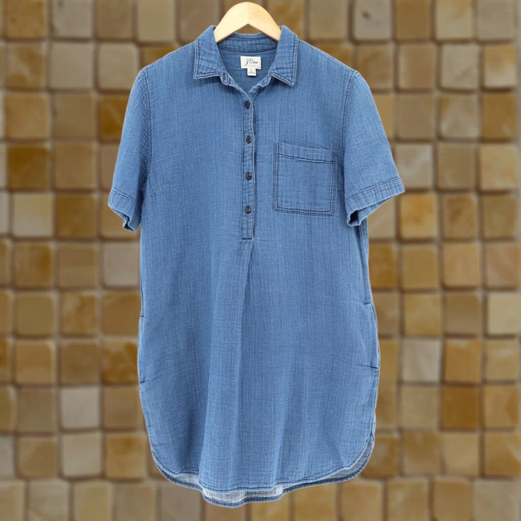 J.Crew J.CREW Women's Shirt Dress Short Sleeve L Blue Casual 100% Cotton Size L / US 10 / IT 46 - 1 Thumbnail