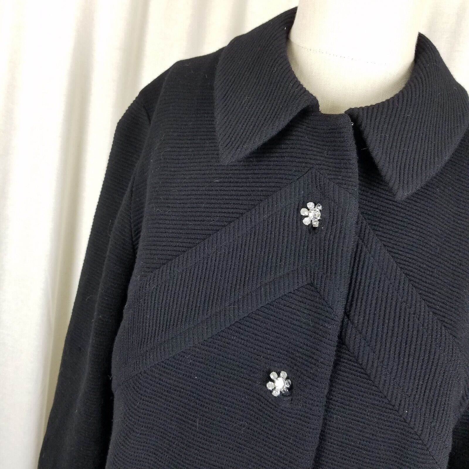 Vintage Vtg Ribbed 50s Mod Wool Peacoat Belgium Diamond Buttons Size M / US 6-8 / IT 42-44 - 4 Thumbnail
