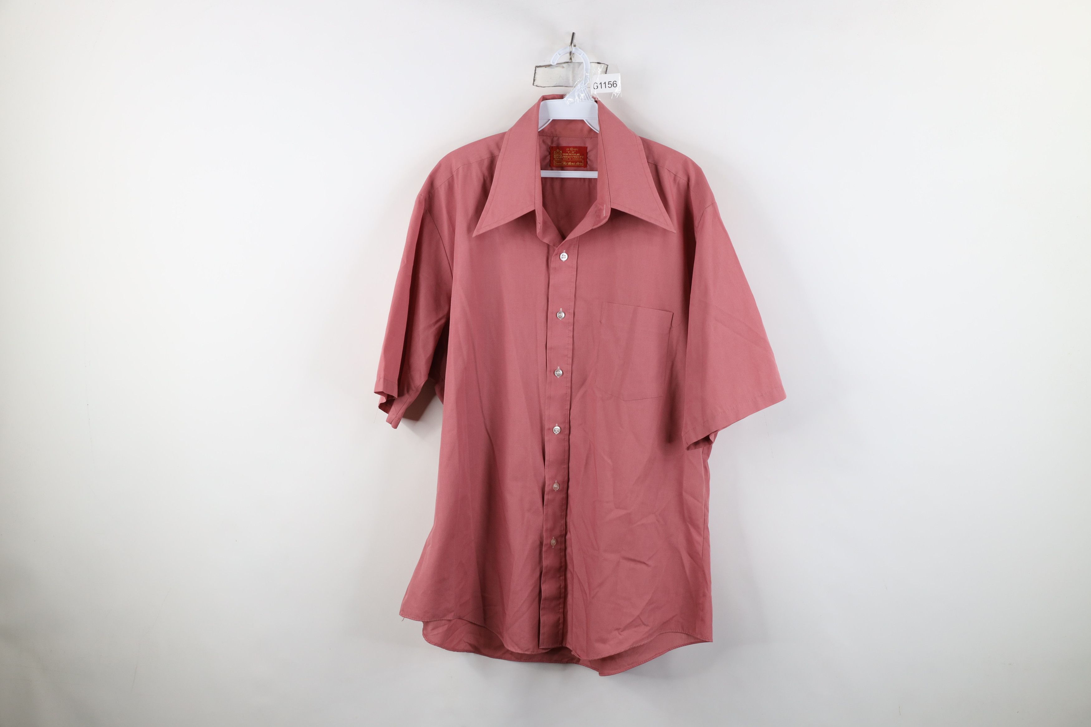 Vintage 70s Streetwear Collar Short Sleeve Button Shirt Pink