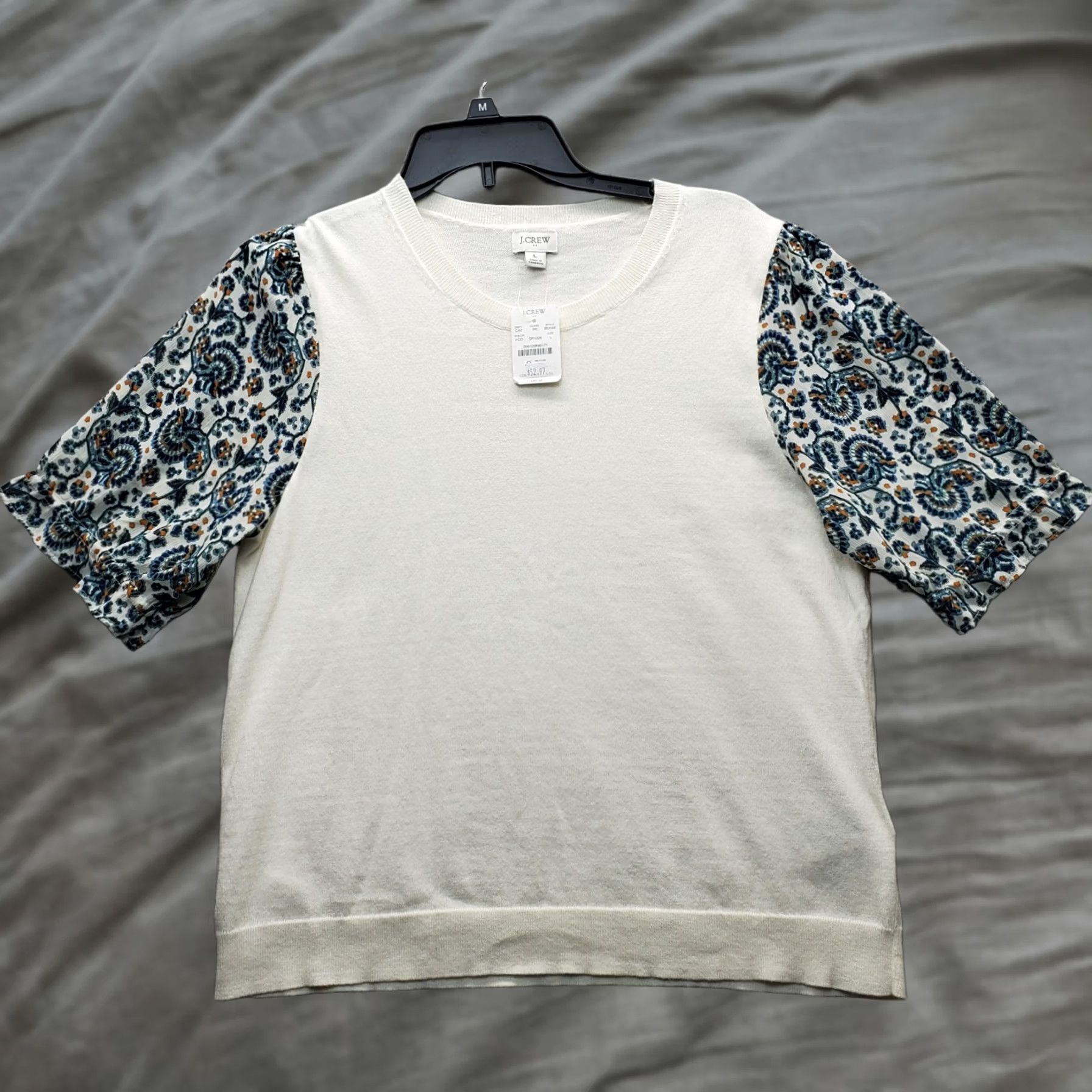 J.Crew J.CREW Sweater Womens Large Multicolor Floral Short Sleeve Crew Neck Pullover Size L / US 10 / IT 46 - 1 Thumbnail