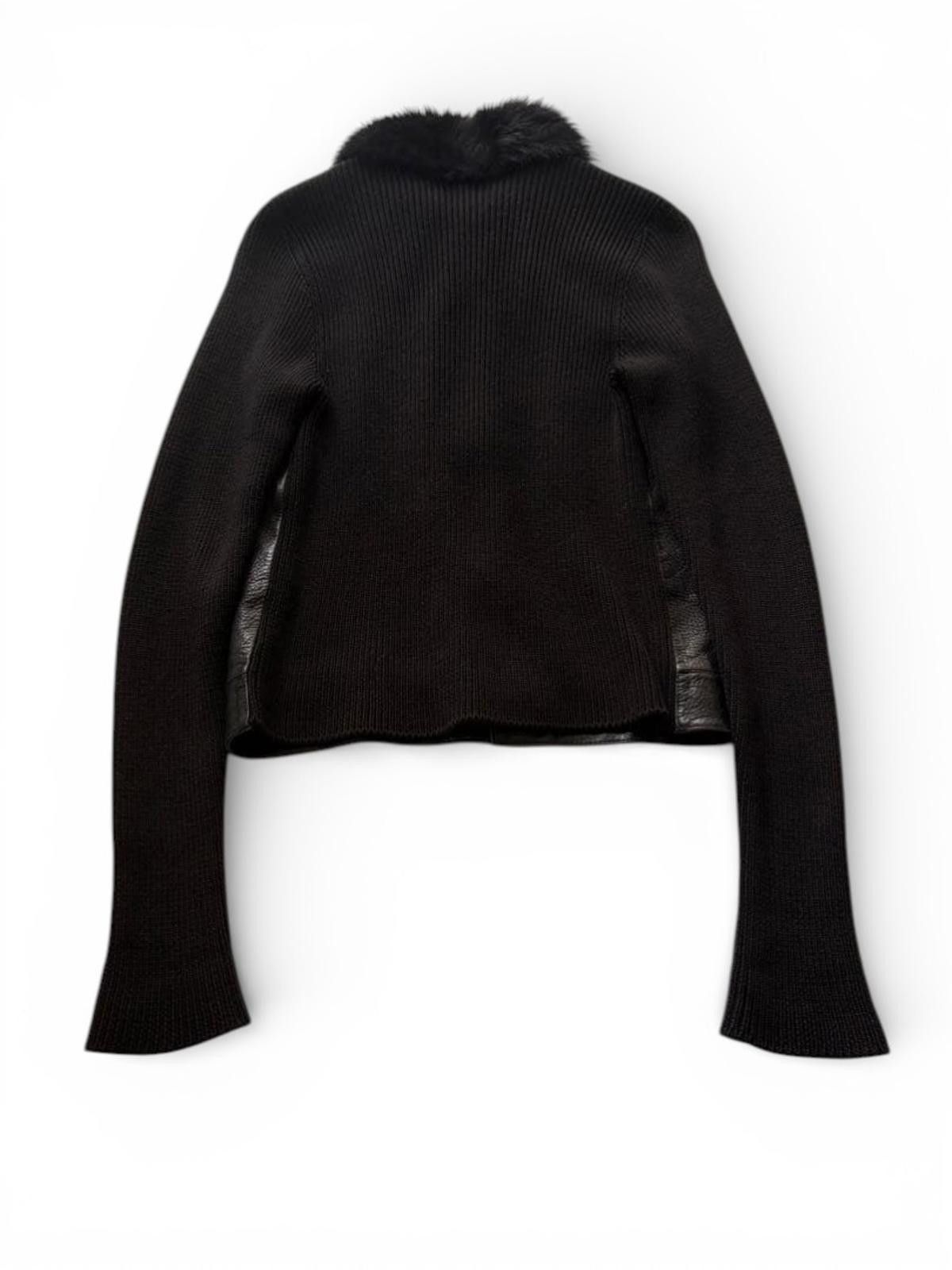 Prada Prada - Black Leather and Knit Jacket with Fur Collar Size S / US 4 / IT 40 - 4 Thumbnail