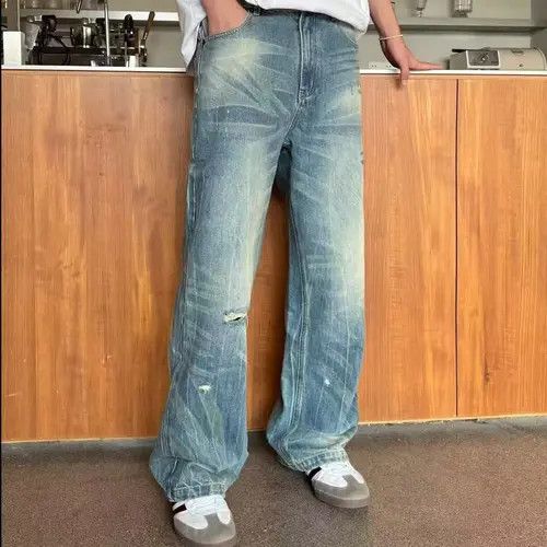 Japanese Brand × Jean Light blue washed retro trendy ripped jeans Size US 32 / EU 48 - 1 Thumbnail