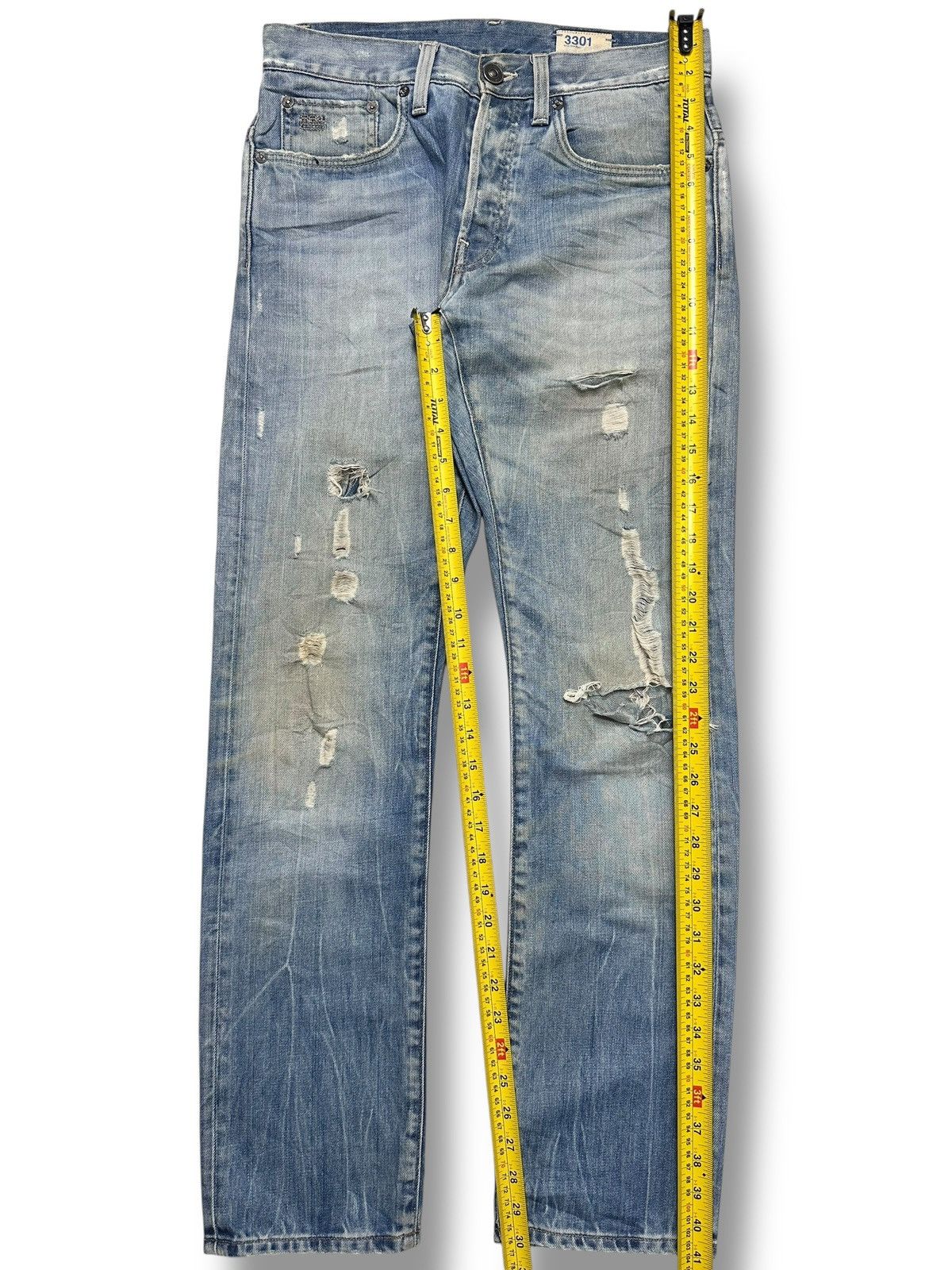 G-Star G-Star Raw 3301 Slim Fit Distressed Denim Jeans Faded Wash Size US 31 - 16 Thumbnail