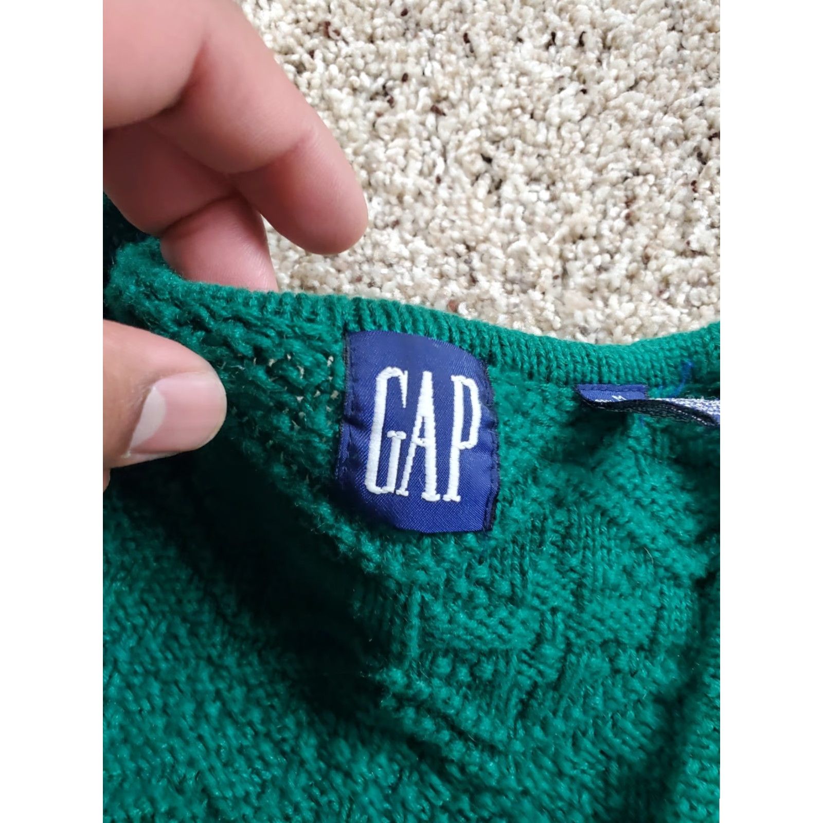 VINTAGE Gap Sweater Womens Medium Green Long Sleeve V-Neck 90s Knit Pullover Shirt\