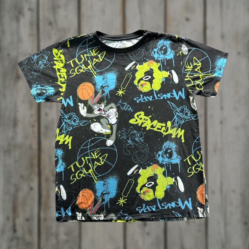 Vintage Space Jam Shirt Mens L Black Tune Squad All Over Bugs Bunny Monstars Graphic Tee Size US L / EU 52-54 / 3 - 1 Thumbnail