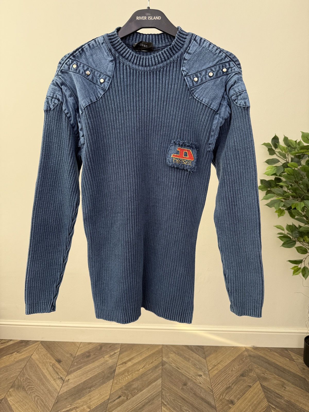 Diesel Vintage Diesel Y2K Ribbed Knit Sweater Denim Detail Logo Size US L / EU 52-54 / 3 - 3 Thumbnail