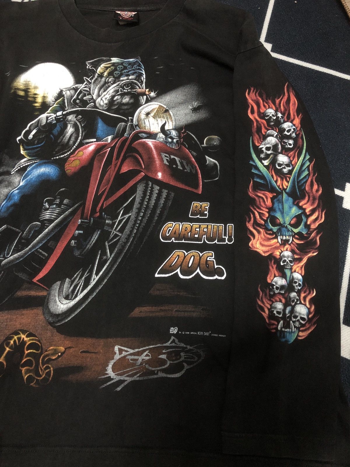 Vintage Vintage 90s Bulldog Biker Flaming Skull Shirt Size US L / EU 52-54 / 3 - 11 Thumbnail