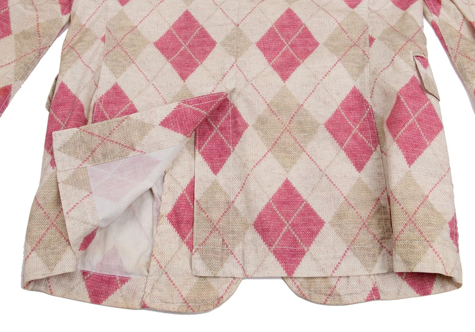 Comme des Garcons Homme Plus Cotton Argyle Knit Transfer Print Jacket Beige Pink S Size US S / EU 44-46 / 1 - 17 Thumbnail