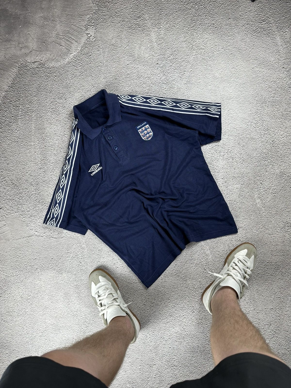 Vintage Umbro England Three Lions Polo Shirt Navy