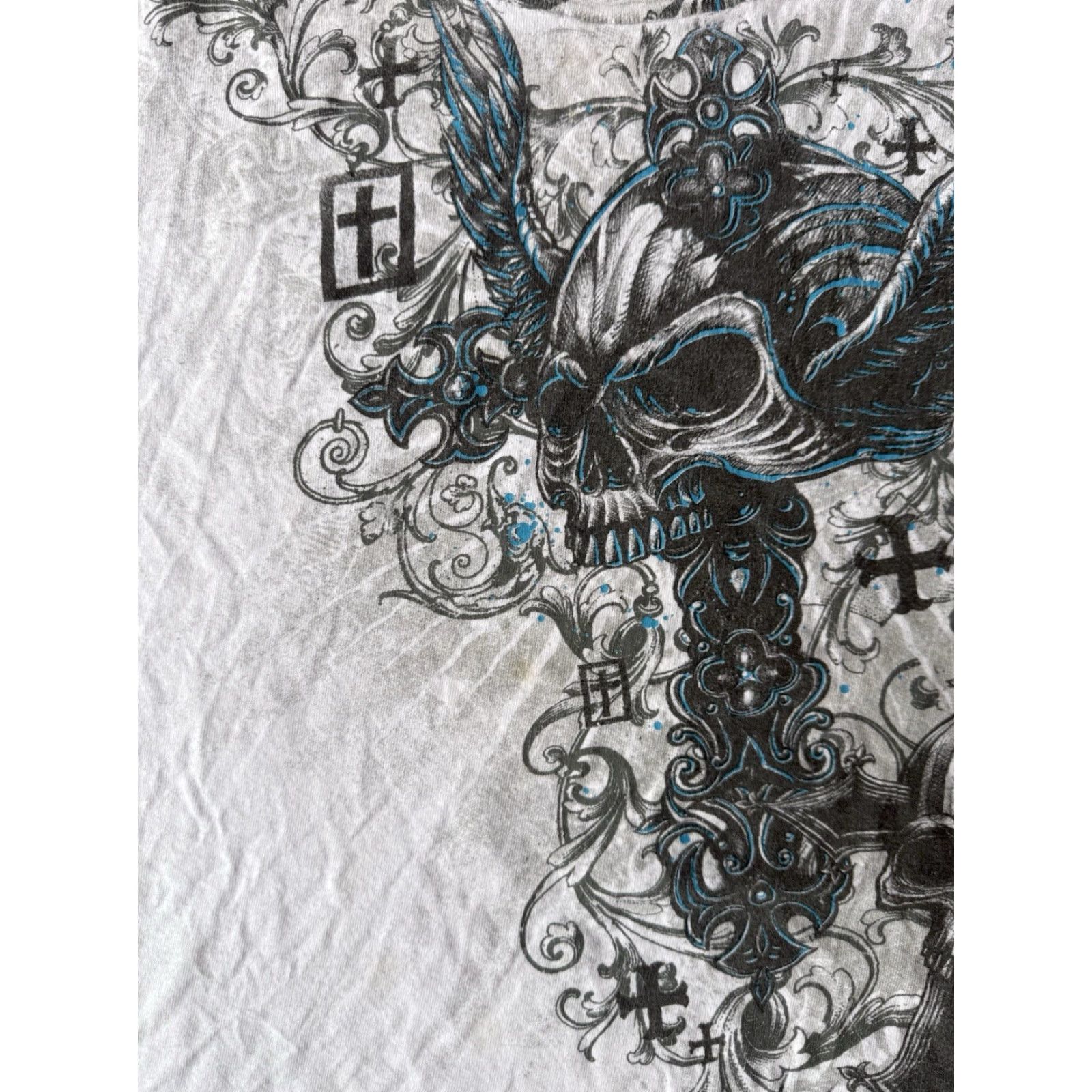 Gildan VINTAGE Y2K Skull Crosses Affliction Style T-Shirt XL White Gildan Crew Neck Short Sleeve Graphic Print Size US XL / EU 56 / 4 - 6 Thumbnail