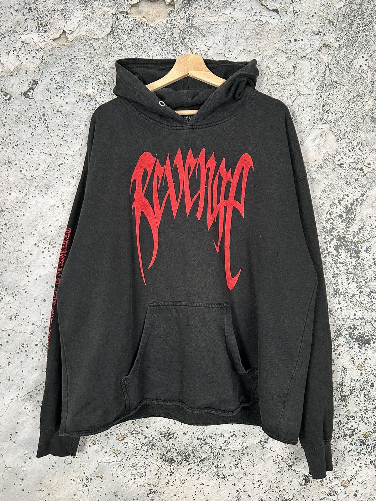 Revenge Revenge Embroidered Tribal Zip Up Skull Hoodie Washed 