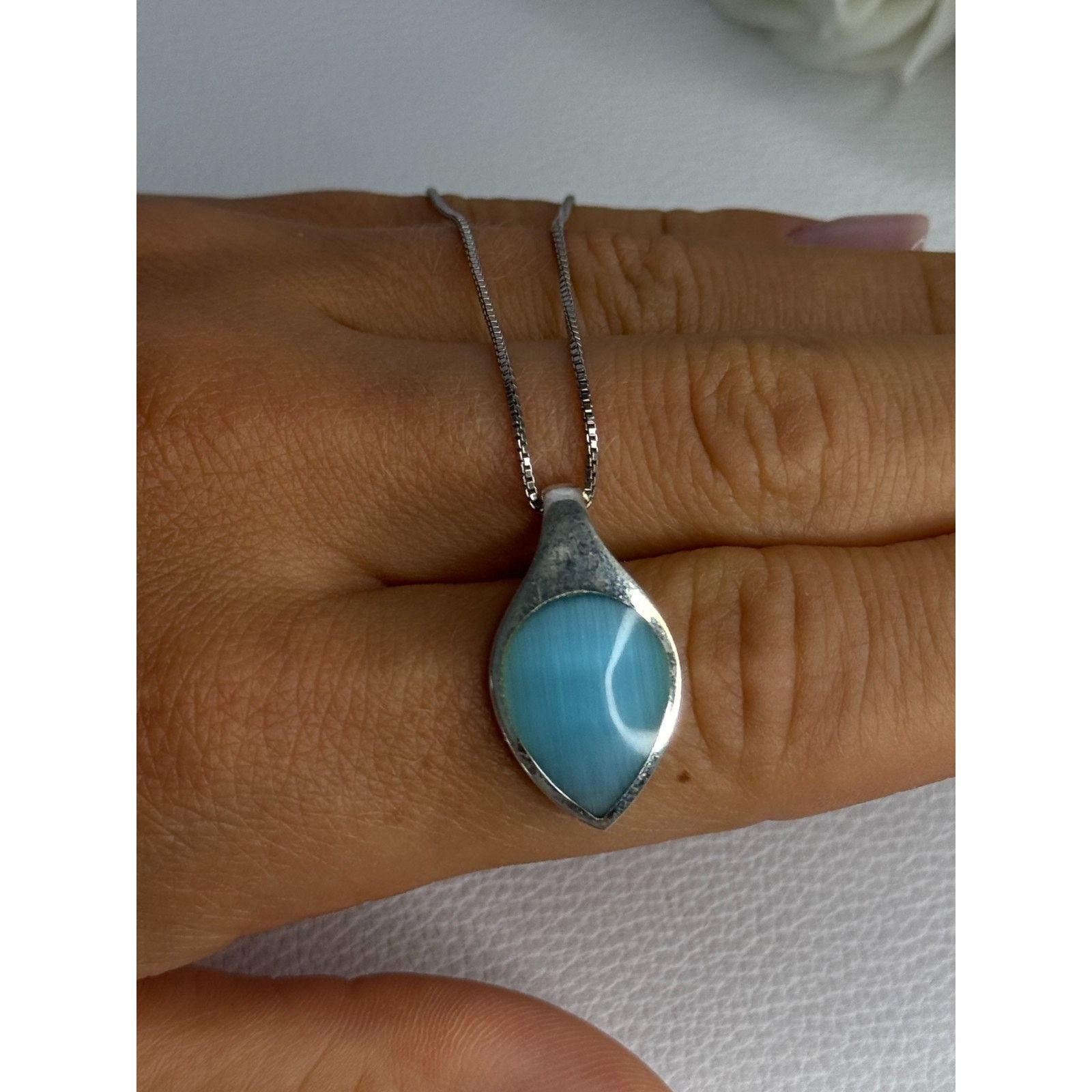 Jewelry 925 STERLING SILVER LARIMAR NECKLACE LENGTH 18 INCH Size ONE SIZE - 2 Thumbnail
