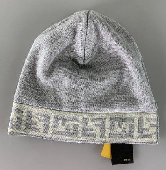 Fendi Fendi 🇮🇹 Pearl Grey Wool FF brim ribb knit Beanie unisex NEW Size ONE SIZE - 5 Thumbnail