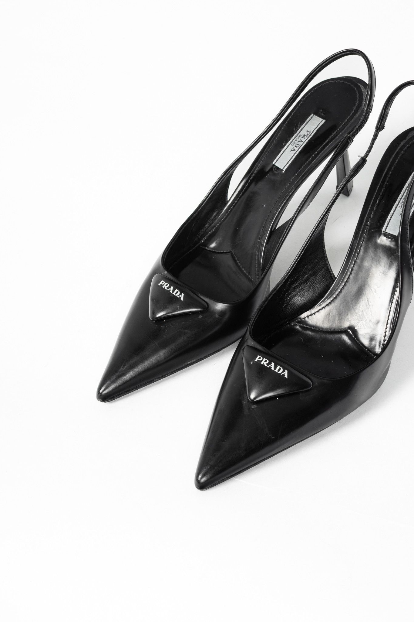Prada Prada Black Leather Logo Pointed-Toe Slingback Heels Size US 9.5 / IT 39.5 - 6 Thumbnail