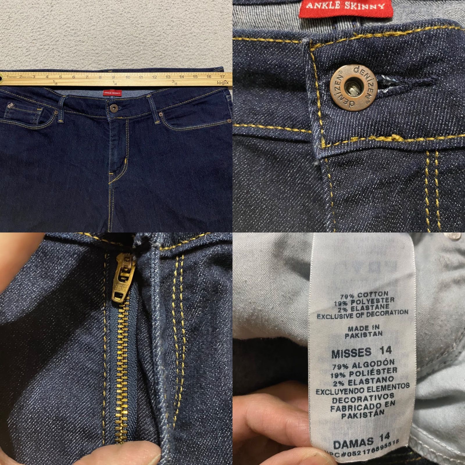 Denizen DENIZEN Jeans Womens Mid Rise Skinny 14 Blue Denim Dark Wash 5-Pocket Design Regular Stretch - Denim - Jeans Womens Size 36" / US 14 / IT 50 - 8 Thumbnail