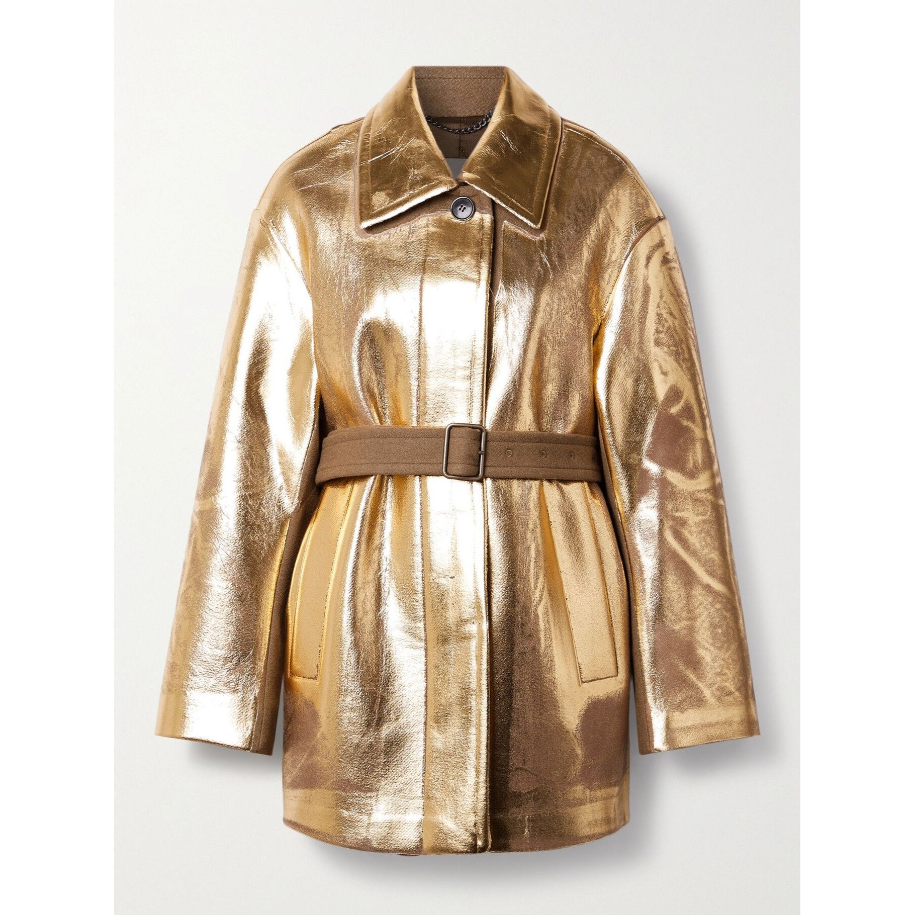 Dries Van Noten Dries Van Noten Belted Metalic Coated Wool Womens Jacket - S Size L / US 10 / IT 46 - 1 Thumbnail