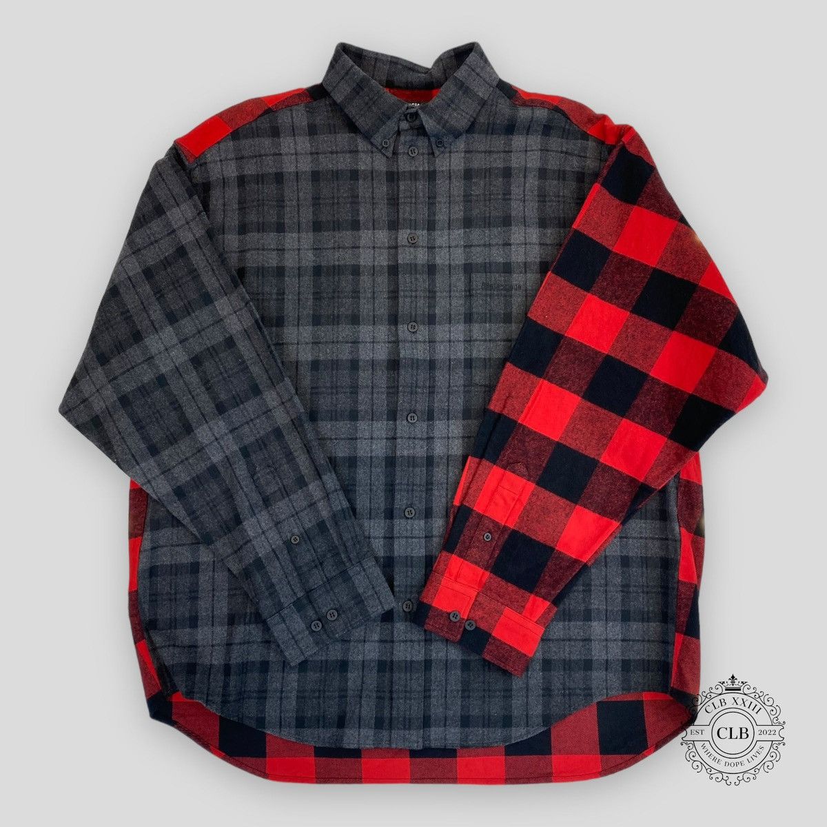 image of Balenciaga Button Flannel Shirt - Red/grey, Men's (Size Small)