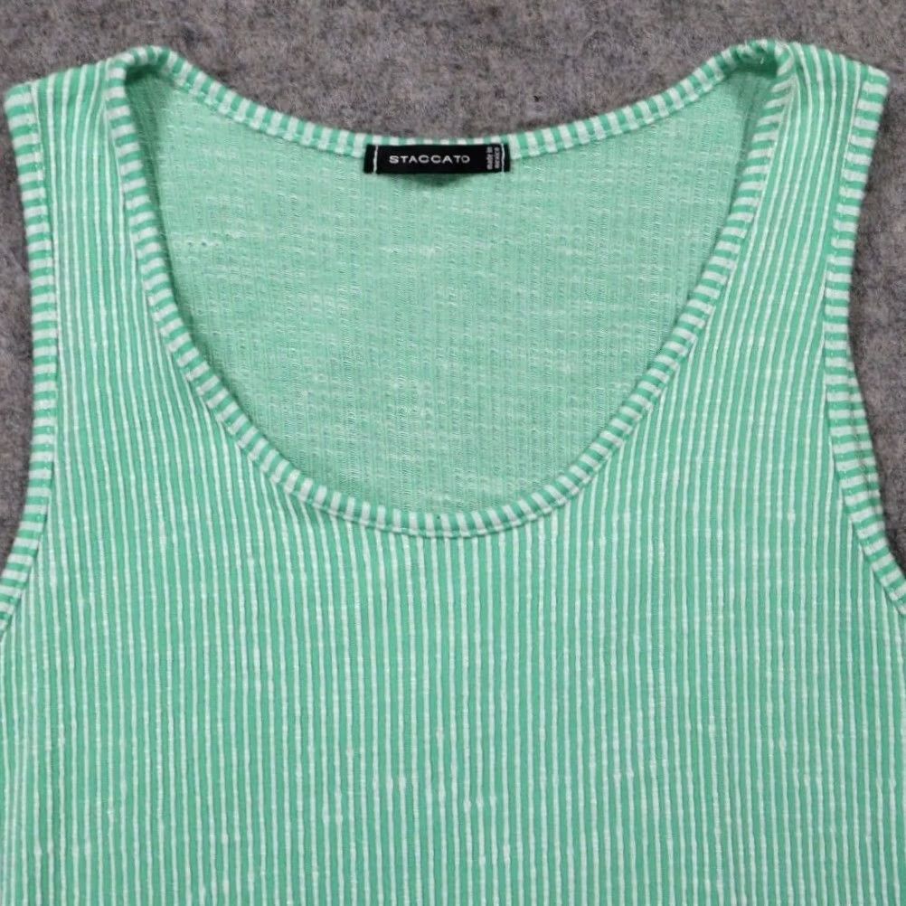 Vintage STACCATO Top Womens M Green Tank Excellent Striped Ribbed Knit 1390W Size M / US 6-8 / IT 42-44 - 3 Thumbnail