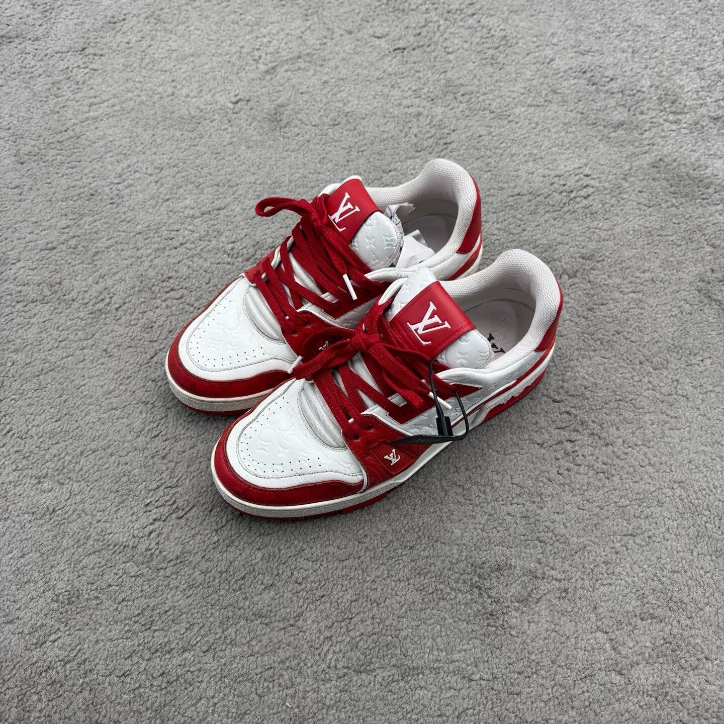 Louis Vuitton LV Red White Monogram Leather Trainer Shoes Size US 7 / EU 40 - 1 Thumbnail