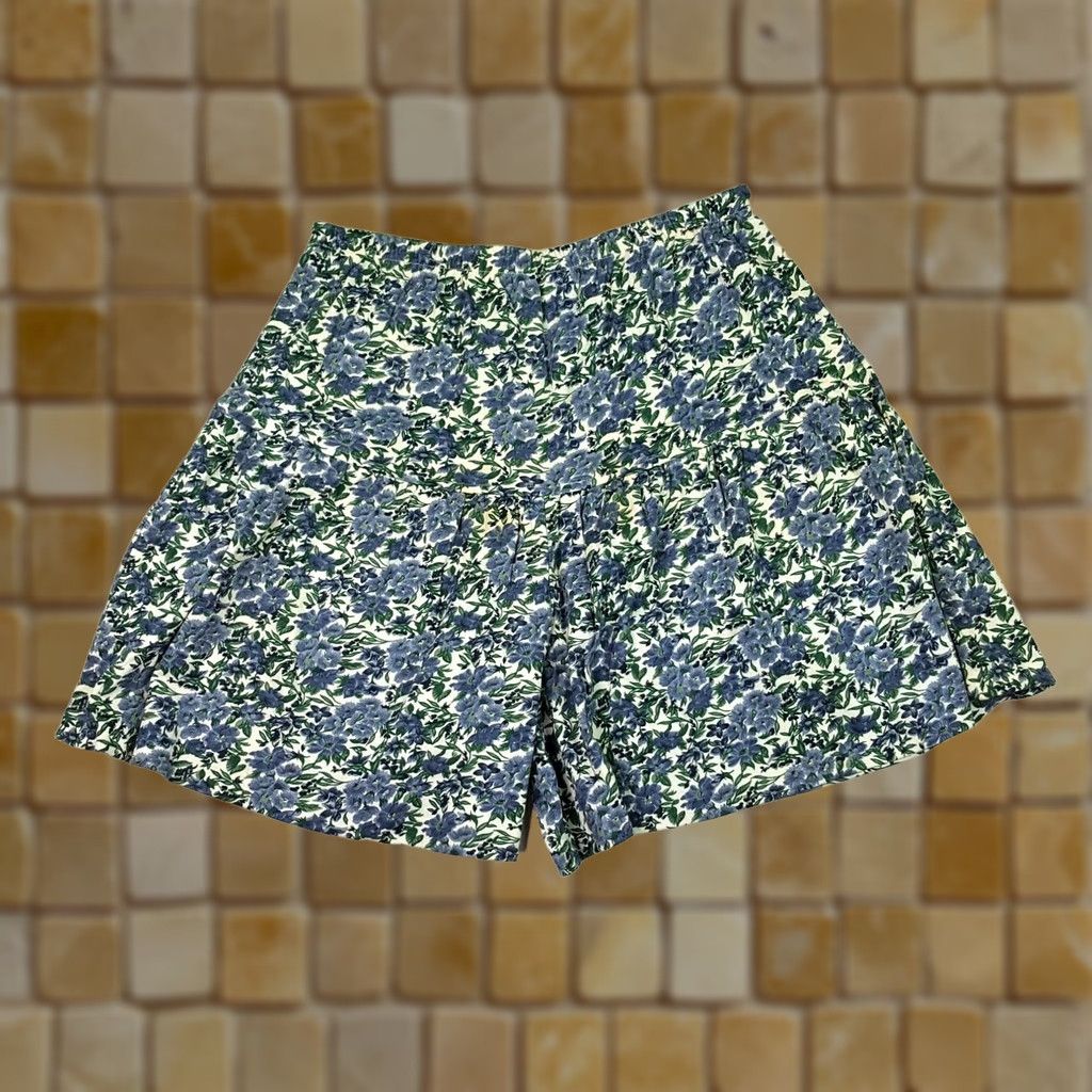 Vintage VINTAGE Over The Rainbow Womens Shorts Baggy Stretch Floral 80s Flower Blue L Size 24" / US 00 / IT 34 - 1 Thumbnail