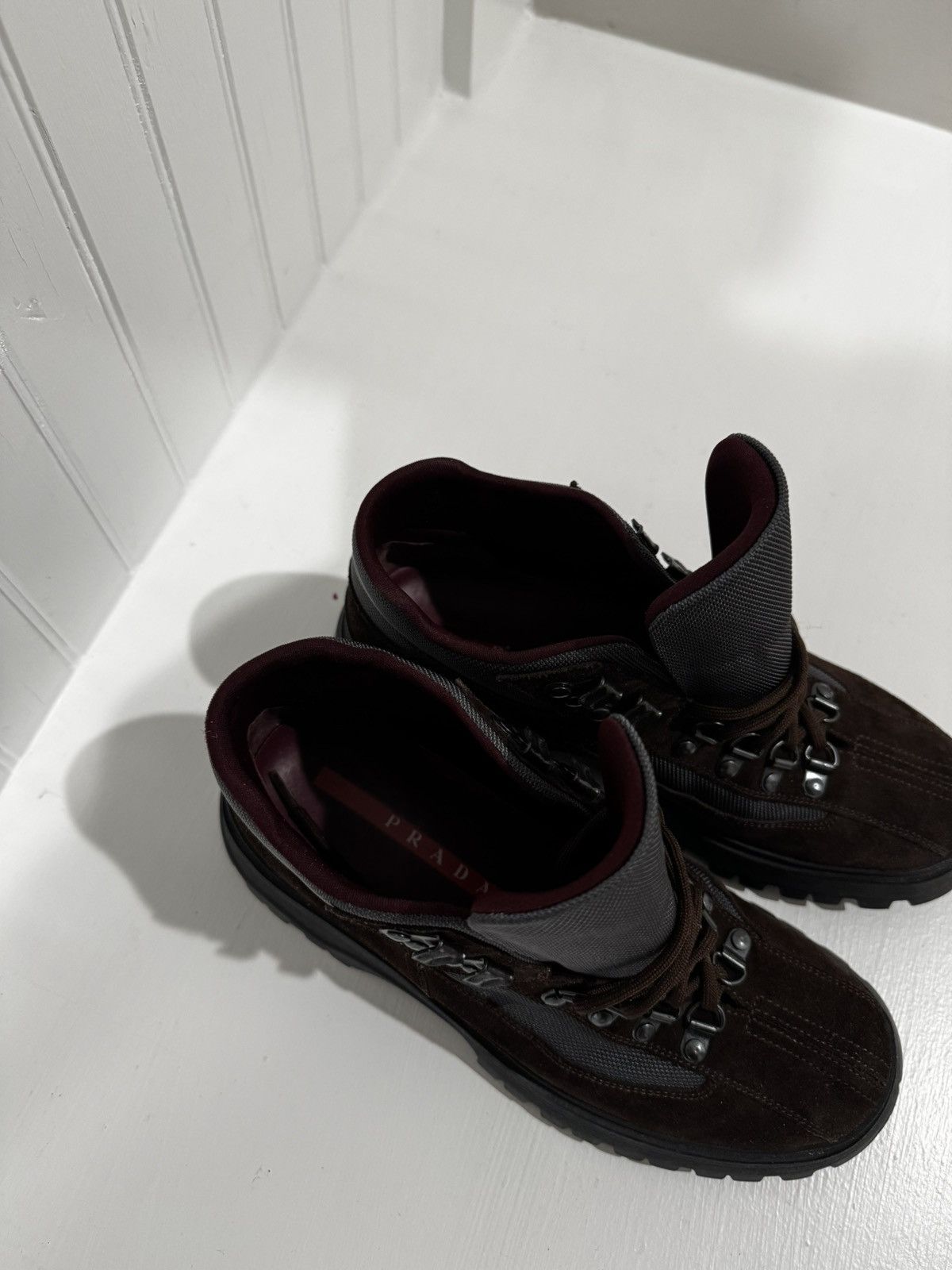 Prada Prada Sport Brown/Grey Suede and Nylon High Top Sneakers Size US 6.5 / IT 36.5 - 7 Thumbnail