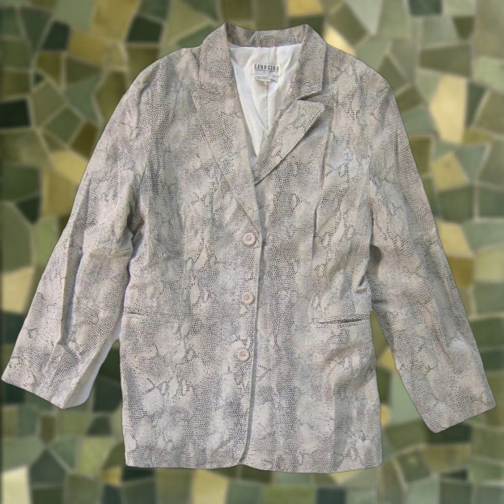 Vintage Georgiou Studio Blazer Women 12/L Grey Snake Print 100% Leather Pocket Jacket Vintage Blazer (Georgiou Studio) Size XL / US 12-14 / IT 48-50 - 1 Thumbnail
