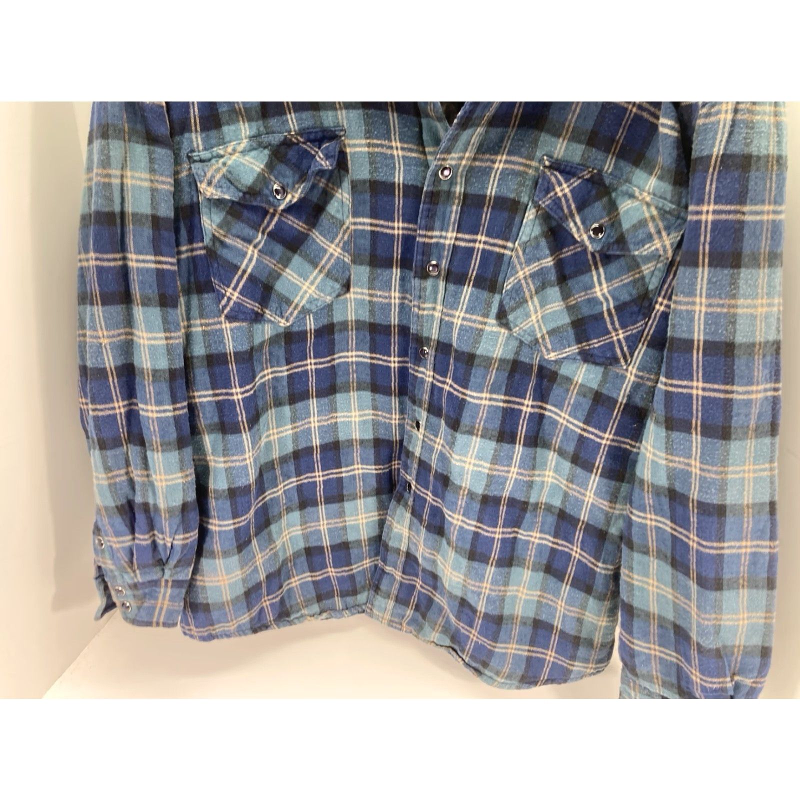 Roper VINTAGE Roper Plaid Flannel Shirt Jacket Pearl Snap Shacket Men L Blue Quilted Rodeo Shirt Man Large Blue Plaid Rodeo Size US L / EU 52-54 / 3 - 3 Thumbnail