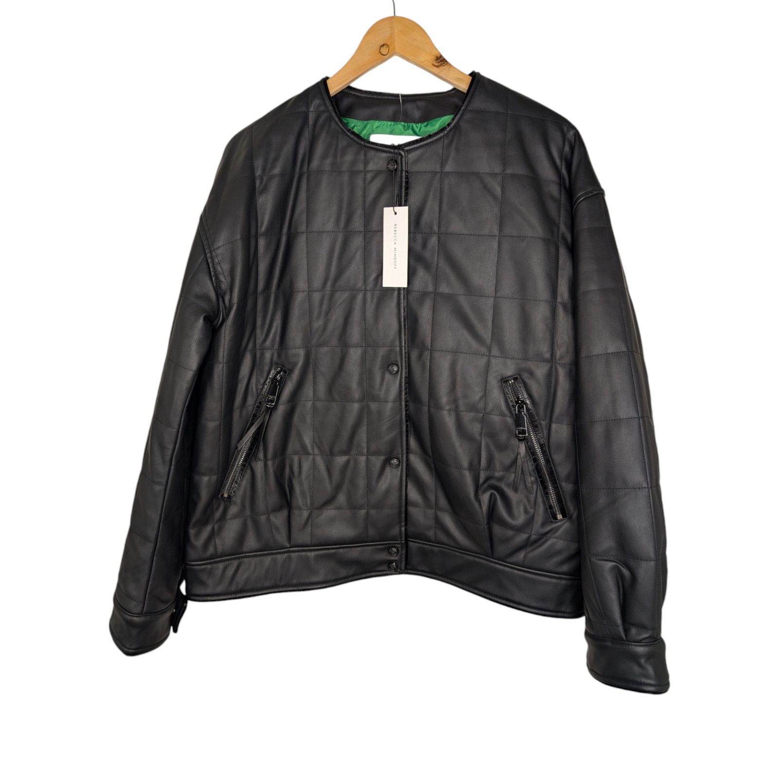 Rebecca Minkoff Rebecca Minkoff Faux Leather Black Quilted Racer Jacket Size L / US 10 / IT 46 - 1 Thumbnail