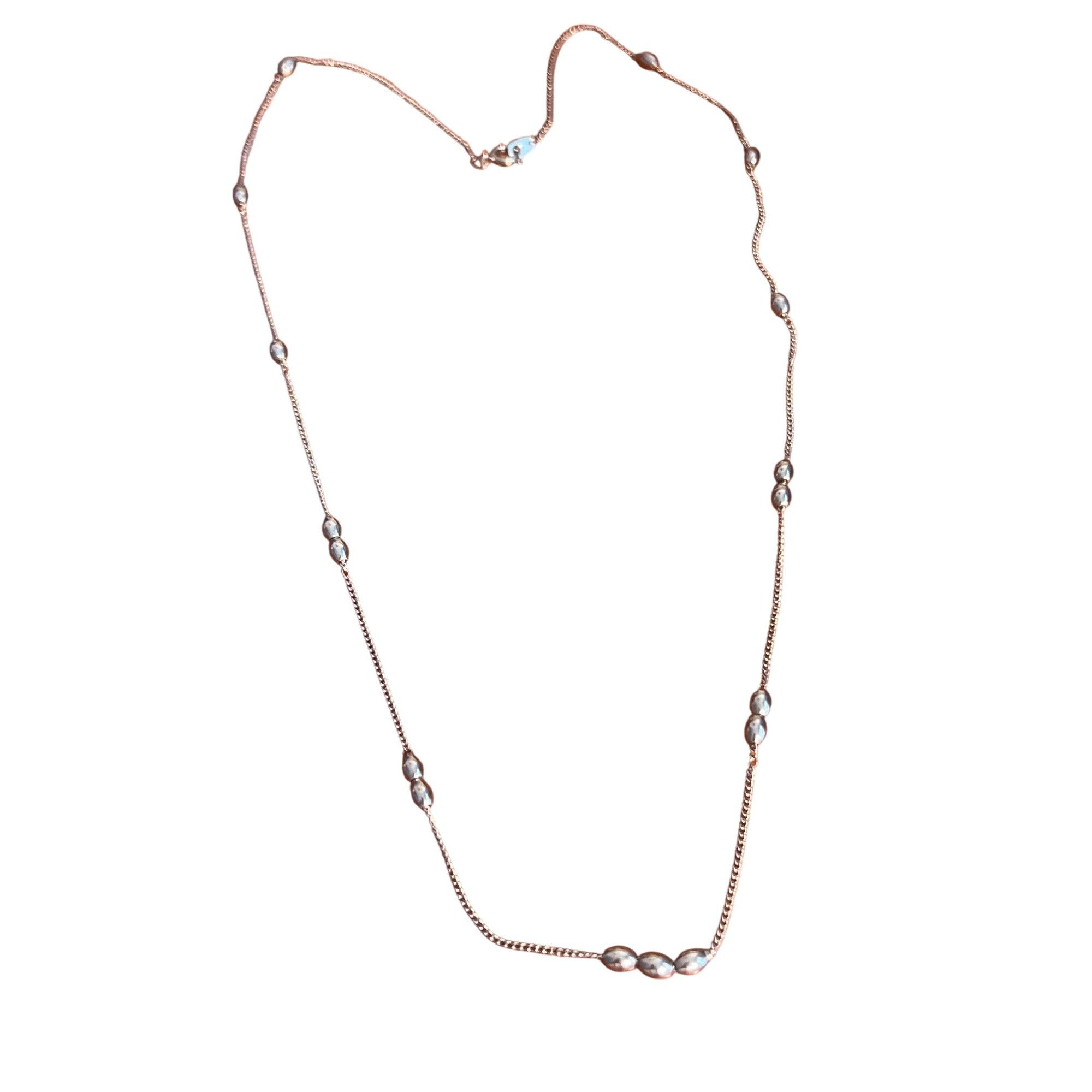 Other Vintage Silver Tone Oval Bead Stations Chain Necklace Spring Size ONE SIZE - 1 Thumbnail
