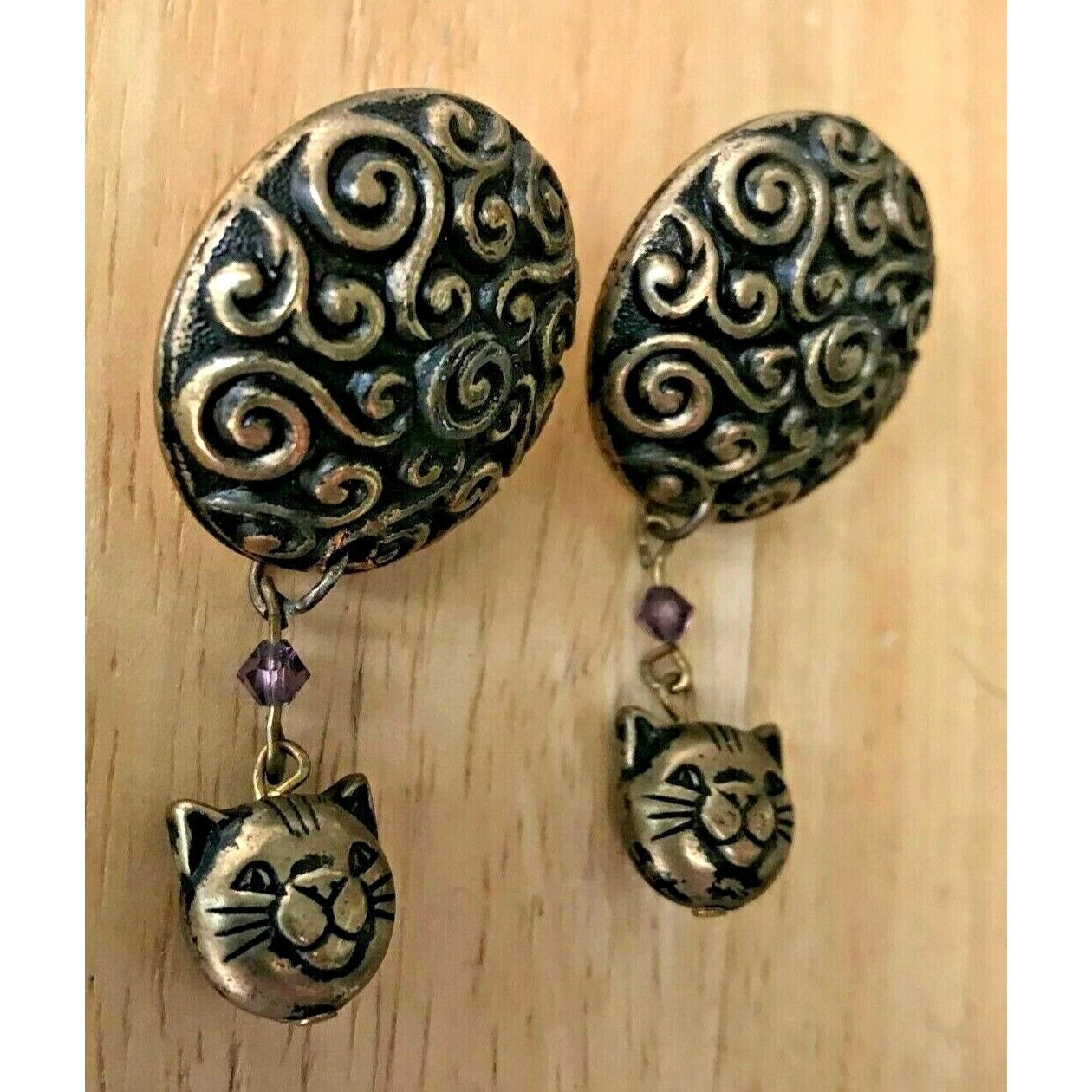 Handmade × Vintage Cat Earrings Handmade Vintage Purple Crystals Kitty Lover On Size ONE SIZE - 6 Thumbnail