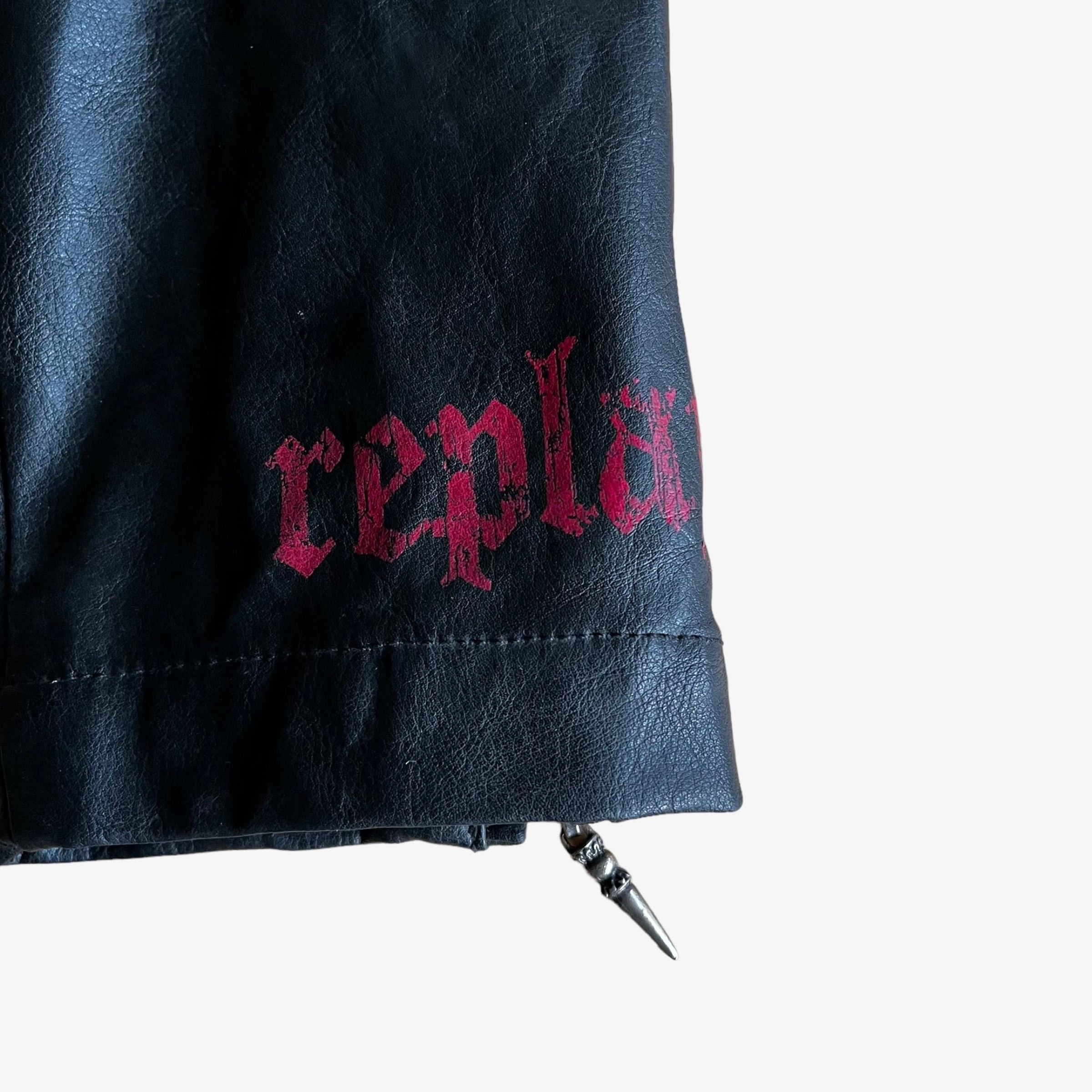Replay Vintage 90s Women's Replay Black Leather Skull Biker Jacket Size M / US 6-8 / IT 42-44 - 5 Thumbnail