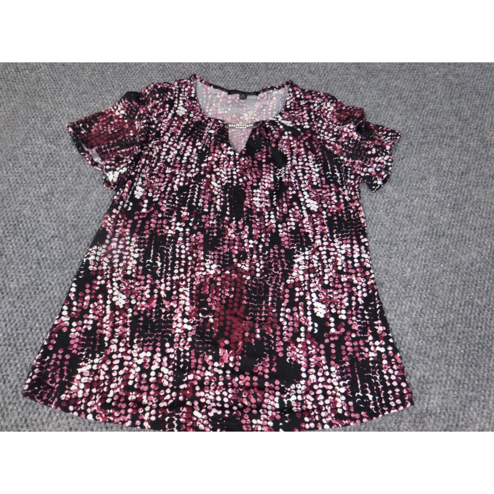 Vintage Always Indigo Blouse Shirt Womens Medium Purple Cap Sleeve Polka Dot Collared Pullover Short Sleeve Top Regular Fit Stretch Buttons Casual Classic Size M / US 6-8 / IT 42-44 - 2 Thumbnail