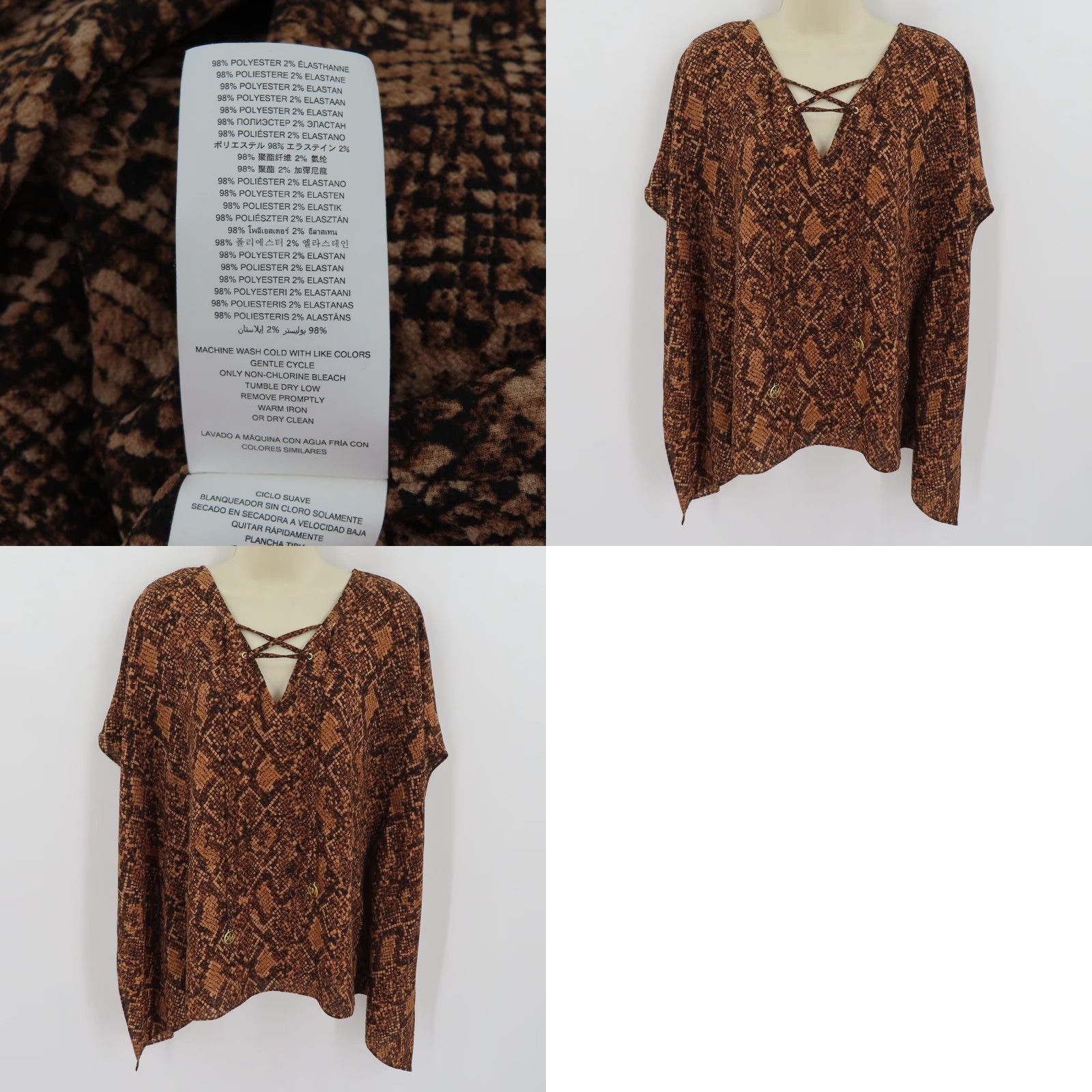 Michael Kors Michael Kors Women Shirt S/M Brown Snakeskin Print Cover Up Top Shirt Size S / US 4 / IT 40 - 8 Thumbnail
