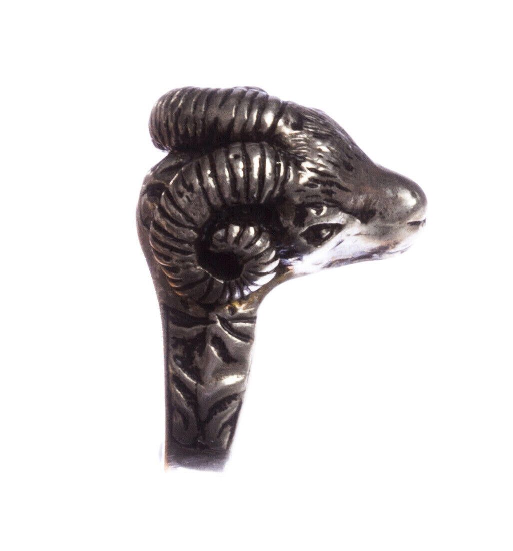 Designer Sterling Ram Head Ring with Antique Finish Alberto Juan Size ONE SIZE - 4 Thumbnail