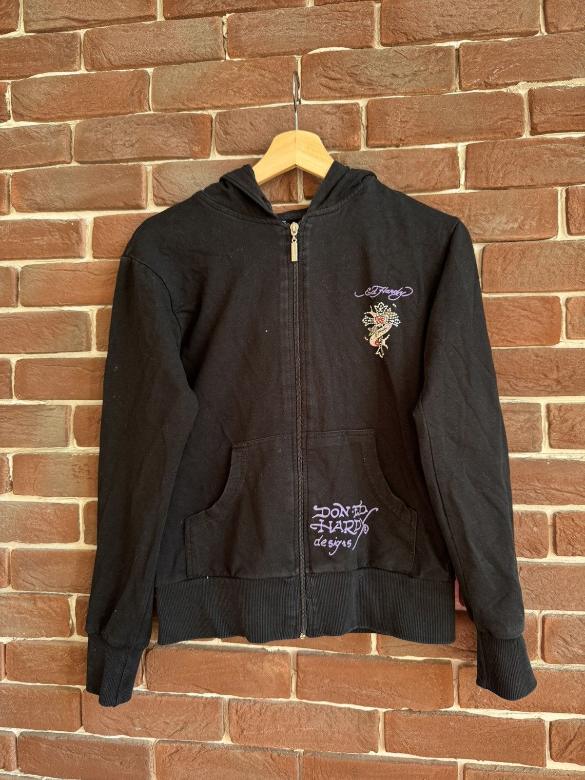 Christian Audigier Vintage Y2K Ed Hardy Flower Skull Cross Audigier Zip hoodie Size L / US 10 / IT 46 - 2 Thumbnail