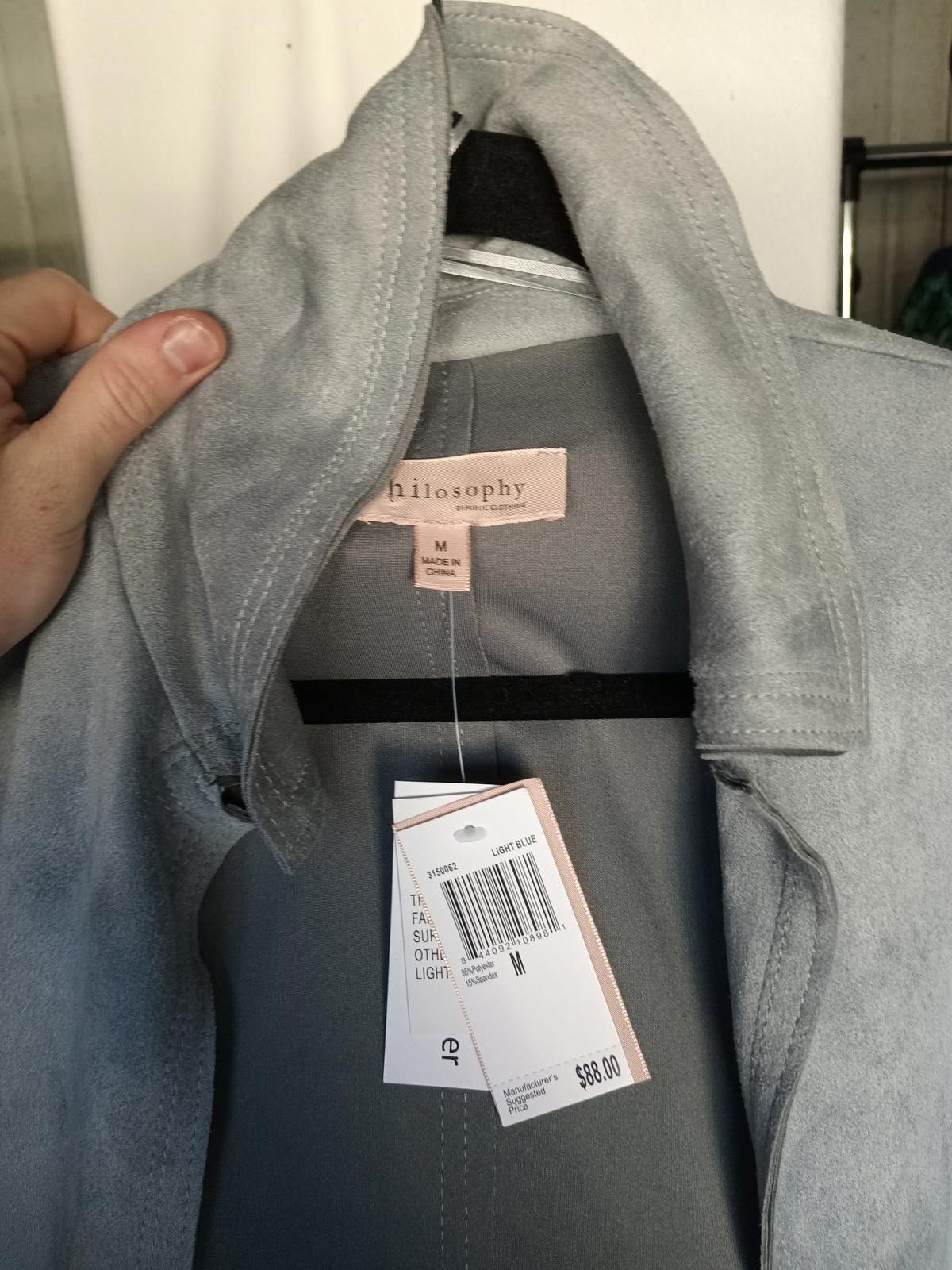 Designer Philosophy Light Blue Faux Suede Coat - Size M Size M / US 6-8 / IT 42-44 - 3 Thumbnail