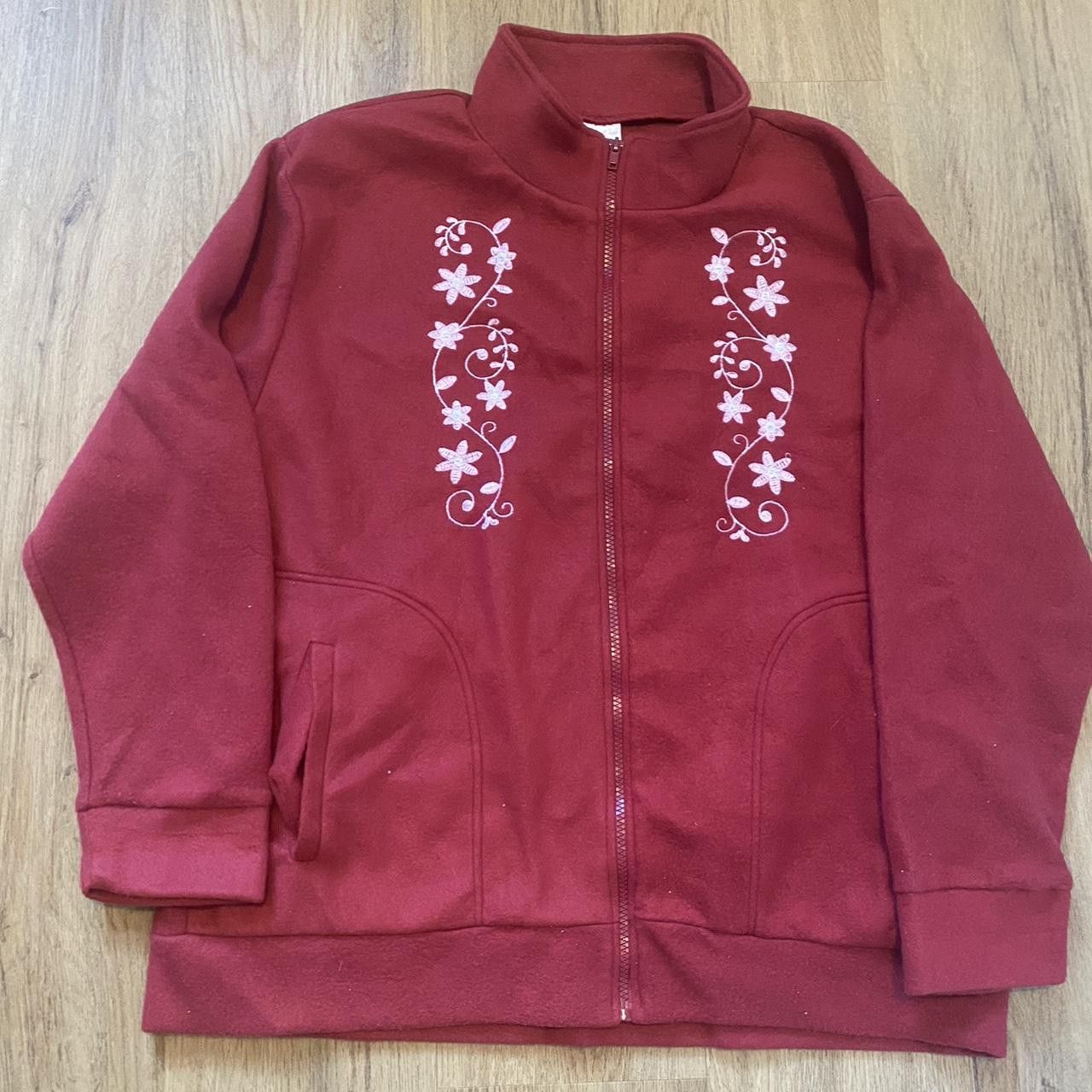 Other Burgundy and white floral embroidered zip u Size US L / EU 52-54 / 3 - 1 Thumbnail
