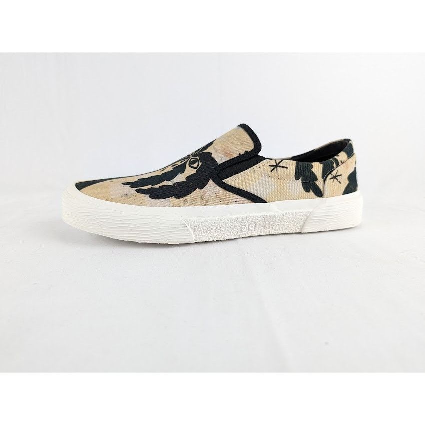 o1rshd1 Palm Tree Printed Canvas Flat Slip On 05 Beige/Black