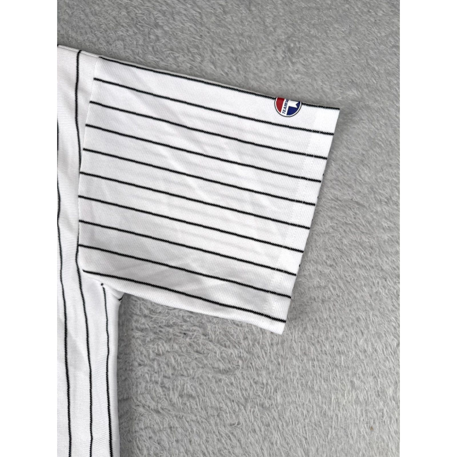 Vintage VINTAGE Teamwork Athletic White Pinstripe Button-Up Jersey Mens Medium Short Sleeve Casual 90s Hip Hop Music Size US M / EU 48-50 / 2 - 2 Thumbnail