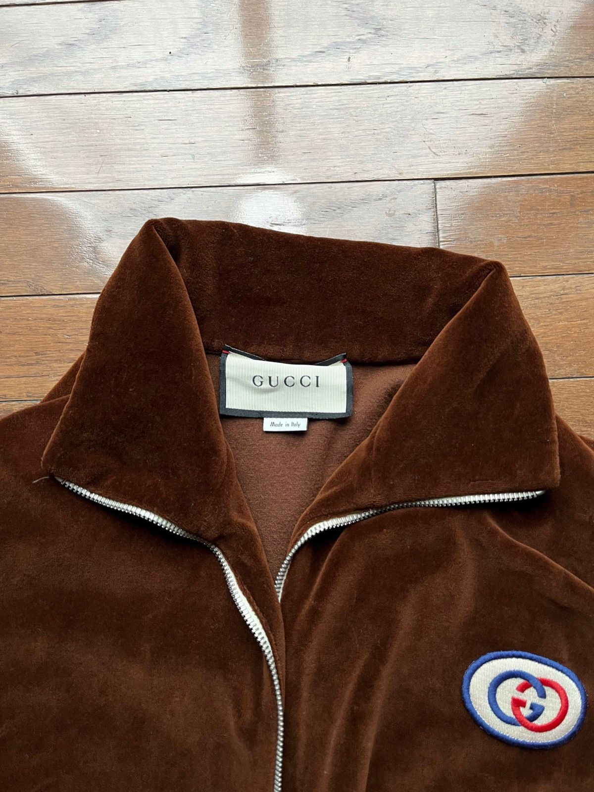 [GUCCI] ★Gg Chenille Cotton/Velvet Track Jacket Gucci Navy & Red Chenille GG Monogram Jacquard Track Jacket