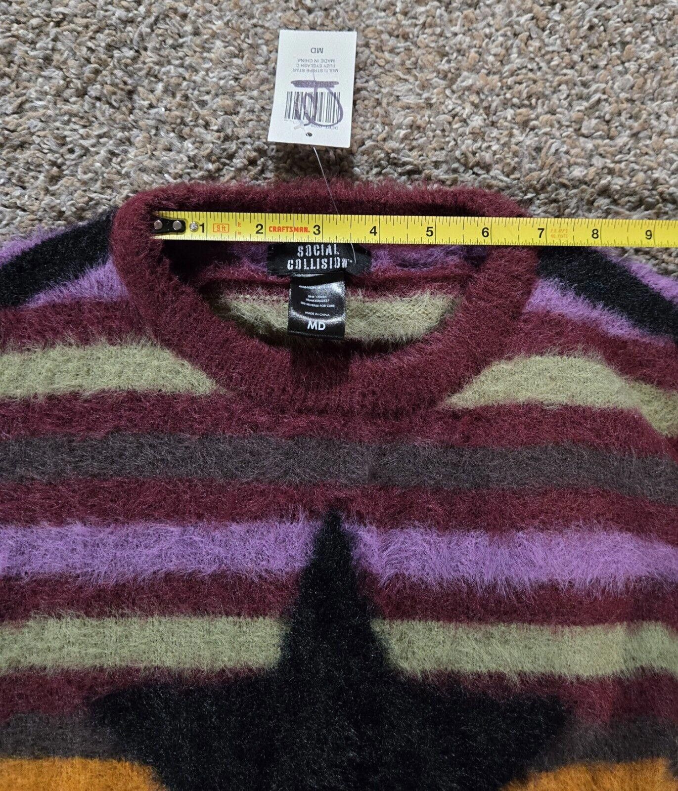Designer Cropped Social Collision Striped Sweater Sz M Hot Topic NWT Size M / US 6-8 / IT 42-44 - 5 Thumbnail
