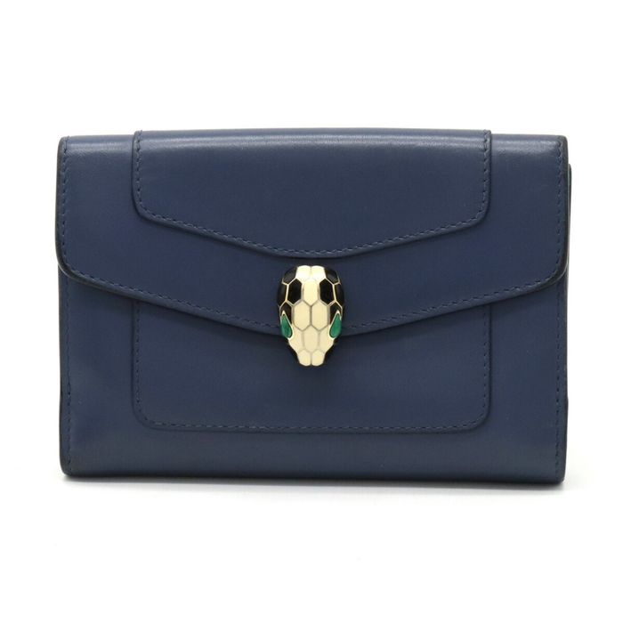 Bvlgari BVLGARI Serpenti Snake W Wallet Double Bifold Leather Blue Gray ...